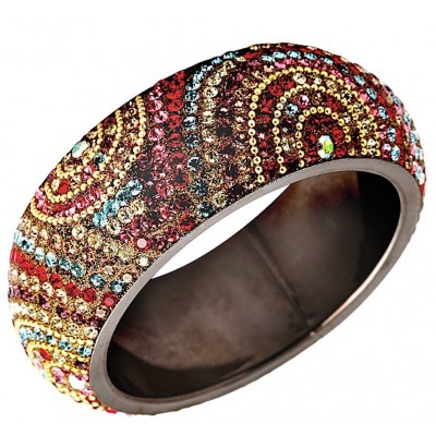 Нестандартный жесткий браслет с разноцветным ювелирным стеклом и хрусталем, Bijou Tresor (элитная бижутерия) фото