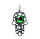 Хамса (Ладонь Хамеш). Знаковая подвеска от Amulet silver с зеленым ювелирным стеклом из серебра 925 пробы