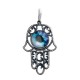 Хамса (Рука Фатимы). Волшебная подвеска от Amulet silver с синим ювелирным стеклом  из серебра 925 пробы с чернением