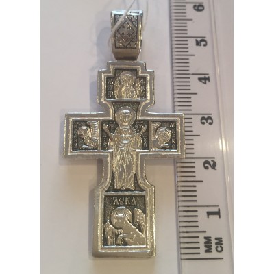 Крест православный "Распятие Христово. Икона Божией Матери Знамение" из серебра 925 пробы с чернением фото