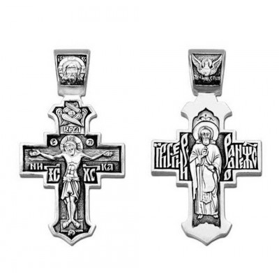 Крест православный Распятие Христово. Преподобный Сергий Радонежский из серебра 925 пробы с чернением фото