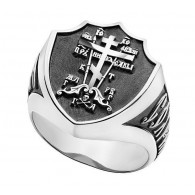 Православная охранная печатка "Спаси и Сохрани" с изображением Голгофского Креста из серебра 925 пробы с чернением фото