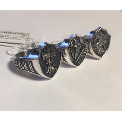 Мужской охранный перстень "Спаси и Сохрани" с изображением Ангела Хранителя из серебра 925 пробы с чернением фото