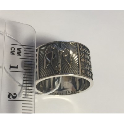 Православное охранное кольцо с изображением Ангела Хранителя и молитвой ему из серебра 925 пробы фото