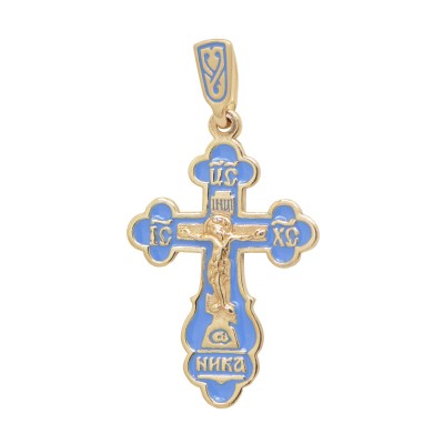 Крест с цветной ювелирной эмалью из серебра 925 пробы с золотым покрытием фото