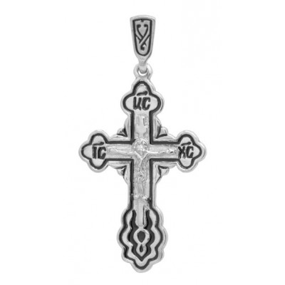 Православный крест с ювелирной эмалью из серебра 925 пробы фото