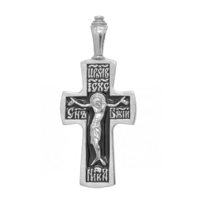 Православный крест Распятие Христово с ювелирной эмалью из серебра 925 пробы фото
