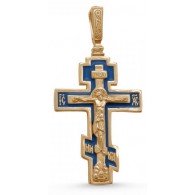 Православный крест нательный с ювелирной эмалью из серебра 925 пробы с золотым покрытием фото