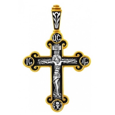 Нательный православный крест с ювелирной эмалью из золоченого серебра 925 пробы фото