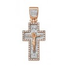 Крест православный "Распятие Христово" с фианитами из серебра 925 пробы с красной позолотой