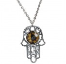 Судьбоносное колье "Рука Мирьям" (Хамса) от Amulet silver с коричневым ювелирным стеклом из серебра 925 пробы
