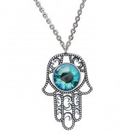Знаковое колье "Рука Фатимы" (Хамса) от Amulet silver с бирюзовым ювелирным стеклом из серебра 925 пробы фото