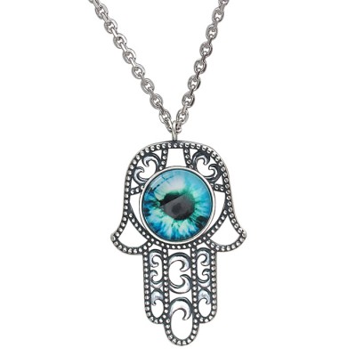 Знаковое колье "Рука Фатимы" (Хамса) от Amulet silver с бирюзовым ювелирным стеклом из серебра 925 пробы фото