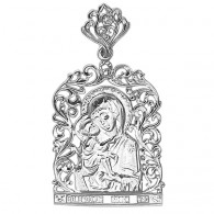 Икона Божией Матери Умиление. Образок с фианитом из серебра 925 пробы фото