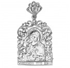 Икона Божией Матери Умиление. Образок с фианитом из серебра 925 пробы