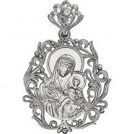 Казанская Богородица. Образок с фианитом из серебра 925 пробы фото
