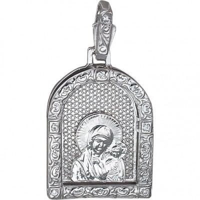 Казанская Богородица. Нательный образок с фианитом из серебра 925 пробы фото