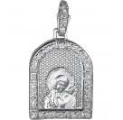Казанская Богородица. Нательный образок с фианитом из серебра 925 пробы
