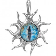 Лучезарная подвеска в форме солнца "Око всевидящее" с голубым ювелирным стеклом из серебра 925 пробы фото