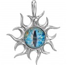 Лучезарная подвеска в форме солнца "Око всевидящее" с голубым ювелирным стеклом из серебра 925 пробы