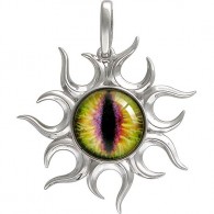 Лучистая подвеска в форме солнца "Всевидящее око" с зеленым коричневым стеклом из серебра 925 пробы фото