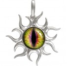Лучистая подвеска в форме солнца "Всевидящее око" с зеленым коричневым стеклом из серебра 925 пробы