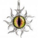 Лучистая подвеска в форме солнца "Всевидящее око" с зеленым коричневым стеклом из серебра 925 пробы