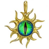 Волшебная подвеска в форме солнца "Всевидящее око" с зеленым ювелирным стеклом из серебра 925 пробы фото