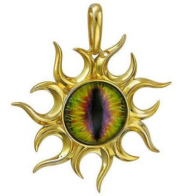 Магическая подвеска "Всевидящее око" в форме солнца с цветным ювелирным стеклом из серебра 925 пробы фото