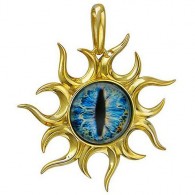 Мистическая подвеска в форме солнца "Глаз всевидящий" с синим ювелирным стеклом из серебра 925 пробы фото