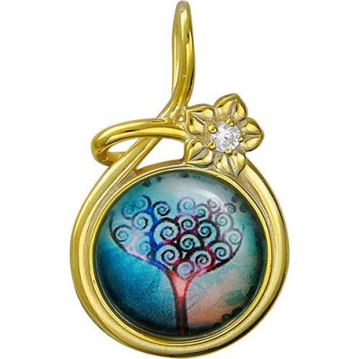 Магический кулон "Дерево" из коллекции Amulet silver с фианитом и цветным ювелирным стеклом из серебра 925 пробы фото