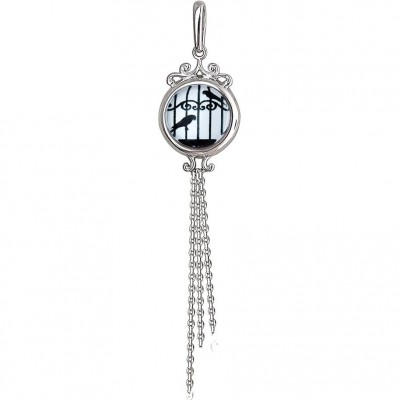 Дивный кулон "Птицы в клетке", украшенный подвесками-цепочками, от Amulet silver с ювелирным стеклом из серебра 925 пробы фото