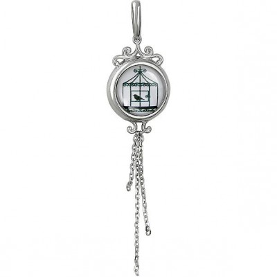 Очаровательный кулон "Птичка в клетке" с подвесками-цепочками от Amulet silver с ювелирным стеклом из серебра 925 пробы фото