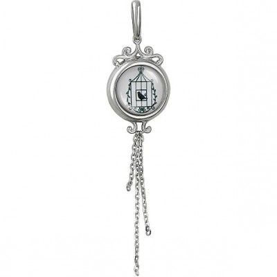Кулон "Птица в клетке" с подвесками-цепочками из коллекции Amulet silver с ювелирным стеклом из серебра 925 пробы фото