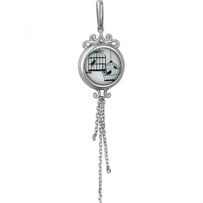 Запоминающийся кулон "Птичка в клетке" с цепочками из коллекции Amulet silver с ювелирным стеклом из серебра 925 пробы фото