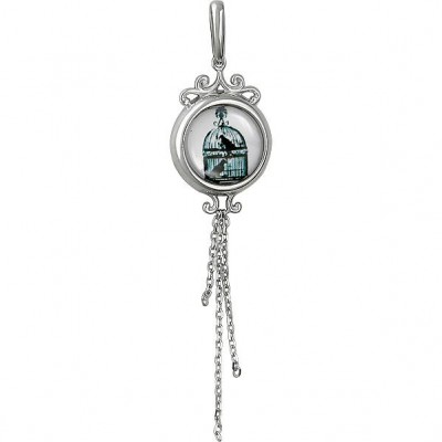 Легкий кулон "Птицы в клетке", украшенный подвесками-цепочками, от Amulet silver с ювелирным стеклом из серебра 925 пробы фото