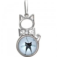 Запоминающийся кулон "Кошка с бантиком" от Amulet silver с фианитом и ювелирным  стеклом из серебра 925 пробы фото