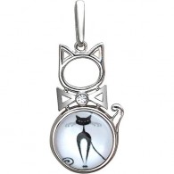 Дивный кулон "Кошка с бантиком" от Amulet silver, украшенный фианитом и ювелирным  стеклом, из серебра 925 пробы фото