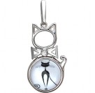 Дивный кулон "Кошка с бантиком" от Amulet silver, украшенный фианитом и ювелирным  стеклом, из серебра 925 пробы