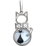 Необыкновенный кулон "Котенок" из коллекции Amulet silver, украшенный фианитом и ювелирным  стеклом, из серебра 925 пробы фото