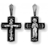 Крест православный "Распятие Христово. Святитель Николай." из серебра 925 пробы с чернением фото