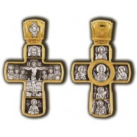 Крест Распятие Христово/ Знамение БМ из серебра 925 пробы с золотым покрытием фото