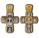 Крест Распятие Христово/ Знамение БМ из серебра 925 пробы с золотым покрытием