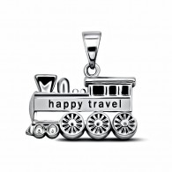 Серебряная подвеска в виде паровоза Happy travel c ювелирной эмалью из серебра 925 пробы фото
