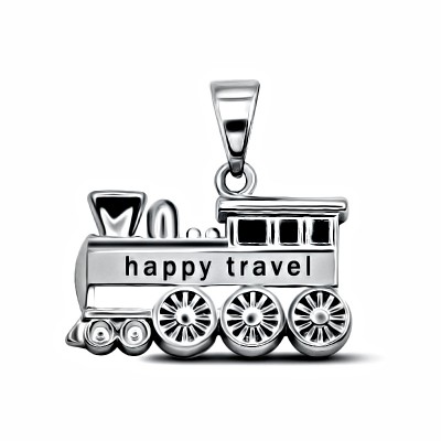 Серебряная подвеска в виде паровоза Happy travel c ювелирной эмалью из серебра 925 пробы фото