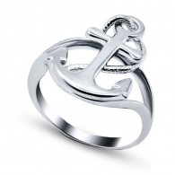 Серебряное кольцо в виде якоря из серебра 925 пробы фото
