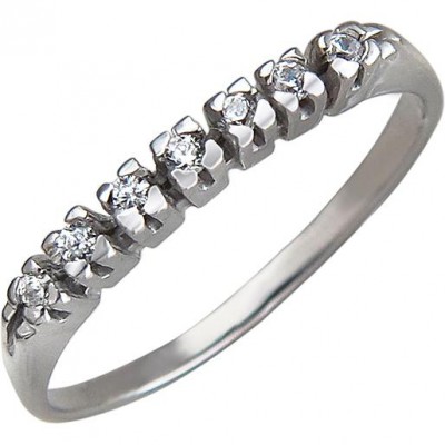 Необычное кольцо с дорожкой фианитов из серебра 925 пробы фото