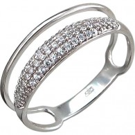 Модное кольцо с дорожками фианитов из серебра 925 пробы фото