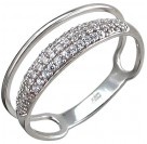 Модное кольцо с дорожками фианитов из серебра 925 пробы