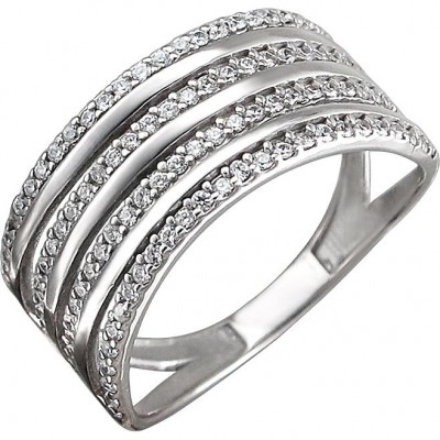 Беспримерное многорядое кольцо с дорожками фианитов из серебра 925 пробы фото